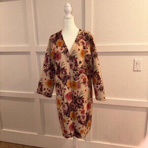 Faux Leather Floral Cardigan  Size L Tan, Purple, Orange, Pink Colors
